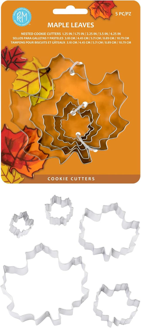 R&M Thanksgiving and Fall Leaves Gift Set. Includes 5-Piece Assorted Size Maple Leaf Cookie Cutters...