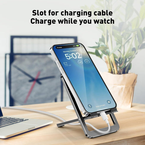 Portable Phone Stand for Desk, Aluminum Adjustable Cell Phone Holder, Foldable Travel Cellphone Dock Compatible with iPhone 15 14 13 Pro Max Mini,...