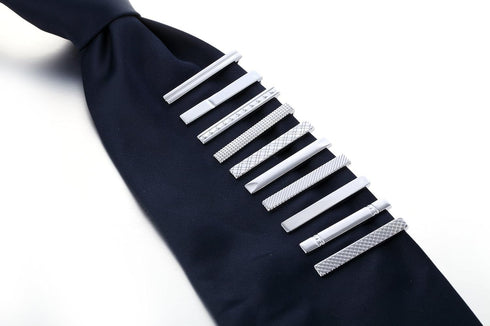 AnotherKiss Mens Skinny Tie Clip Set Fashion Jewelry, 10 Pieces of Silver Tone, 1.57 Inches...