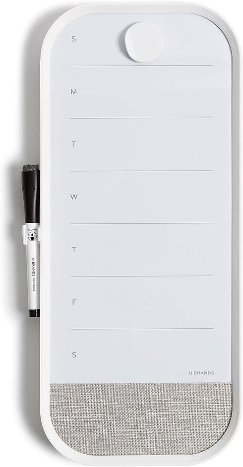 U Brands Modern Bevel Magnetic Dry Erase Calendar Board with Bulletin Strip, 7"x16", White Frame, Includes Magnet, Marker...