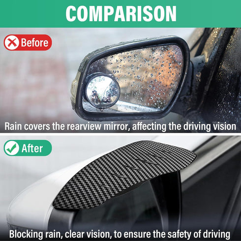 2 PCS Mirror Rain Visor Eyebrows, Waterproof Side Mirror Visor Rain Guards, Carbon Fiber Auto Rear View Mirror Protecters, Universal Exterior Acce...