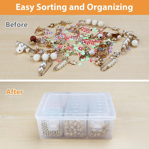 Bead Organizers Box, Plastic Storage Cases Mini Clear Bead Storage Containers Transparent Boxes with Hinged Lid and Rectangle Clear Craft Case...