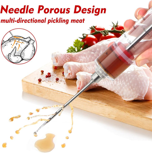 Meat Injector, TGE-V 1-oz Plastic BBQ Marinade Injector Kit, Turkey Injector Syringe (3 Stainless Steel Meat Needles +3 Replacement O Rings + 1 Cl...