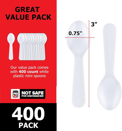 Stock Your Home 400 Count 3-Inch Plastic Mini Taster Spoons - Perfect for Sampling, Desserts, and Parties, Disposable and Durable Utensils...