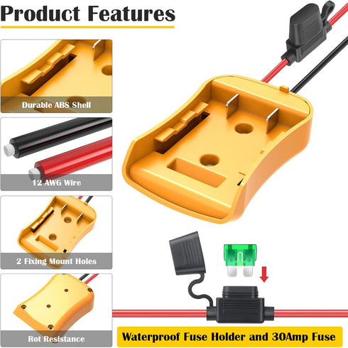 2 Packs Power Wheel Adapter for Dewalt 20V Battery Adapter Power Wheels Battery Converter Kit with Fuses & Wire Terminals, 12AWG Wire, Power Conne...