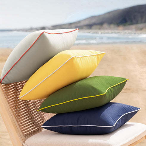 Phantoscope Pack of 2 Outdoor Waterproof Throw Pillow Covers with Contrast Piping, Decorative Square Cushion Case Patio Pillows for Couch Tent Sun...