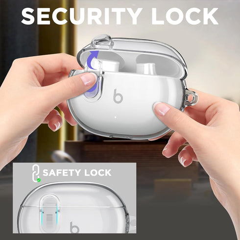 Beats Studio Buds/Studio Buds Plus Case Cover Clear 2021/2023 with Key Fob and Earbud Cleaning Kit, Secure Lock Protective Case Cover for New Beat...