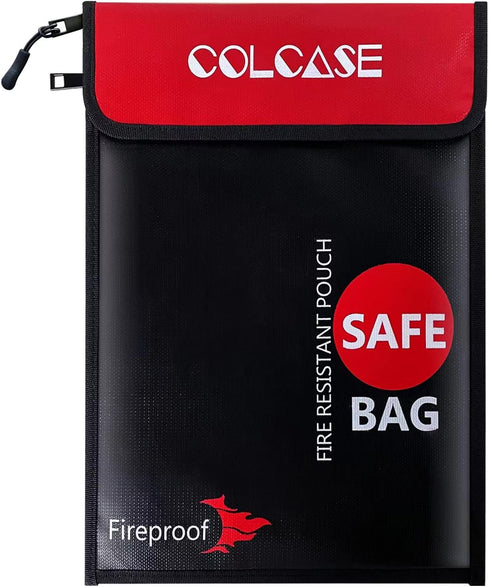 Fireproof Document Bag Upgraded 2 Pockets (2000 ?)15 x 11 Inches Silicone Coated Fireproof and Waterproof Money Bag Fireproof Safe Storage for Mon...