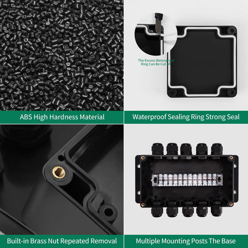 ABS IP67 Waterproof Dustproof Electrical Junction Box, with 15A 600V Barrier Terminal Cable Connector, 5 in/5 Out Power Junction Box?6.22 * 3.54 *...