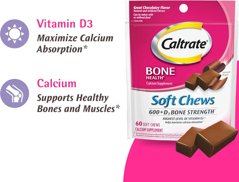 Caltrate Soft Chews 600 Plus D3 Calcium Vitamin D Supplement, Chocolate Truffle - 60 Count(Packaging May Vary)...