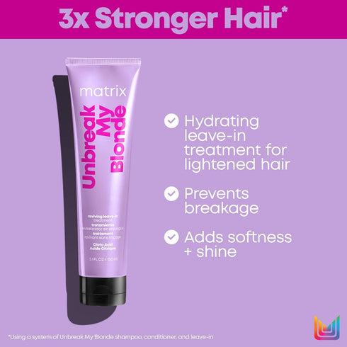 MATRIX Unbreak My Blonde Reviving Leave-In Treatment | Strengthens and Adds Softness and Shine | For Damaged, Lightened and Over Processed Hair | ...