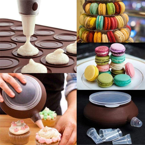 48 Hole Macarons Silicone Mat Baking Mold Silicone Macaron Kit Pastry Baking Mat and Decorating Piping Pot with 4pcs Nozzles...