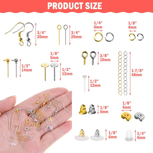 Earring Making Supplies Kit, Caffox 2900pcs Earring Hardware Pieces Repair Parts with Earring Hooks Posts Backs and Jump Rings for Making Earrings...