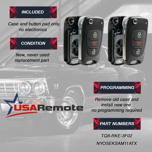 fits 2012-2014 Kia Rio / 2010-2013 Kia Soul Flip Key Fob Remote Case Shell (NYOSEKSAM11ATX), Set of 2...