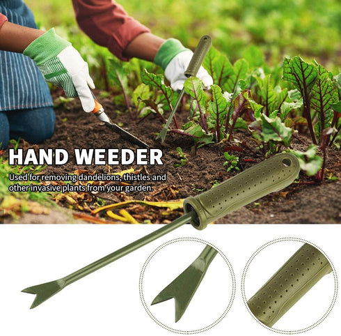 Garden Weed Puller Tool Hand Weeder Tool with Ergonomic Handle Stainless Steel Straight Weeder 10.63inch Weed Removal Deeper Digging Sharp V Garde...