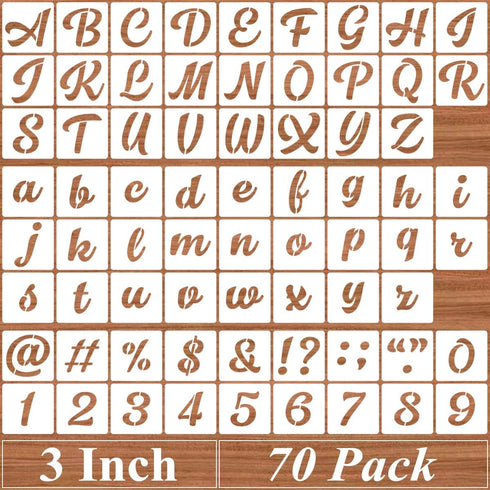 3 Inch Alphabet Letter Stencils - 70 Pack Letter Number Stencil Templates with Signs for Painting on Wood, Reusable Calligraphy Numbers and Letter...