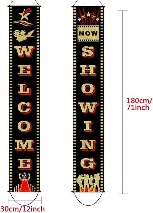 Blulu 2 Pieces Movie Night Banner Porch Sign Banner Movie Night Decoration Set for Theme Party Supplies Birthday Favors Film Party Decorations...