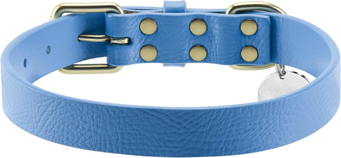 Leather Dog Collar,Heavy Duty Metal Buckle,Soft & Comfy Pet Collar,Waterproof & Odorproof,Adjustable for Custom Fit,Sky Blue,Small...