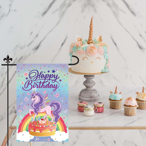 Happy Birthday Garden Flag, 18x12in Pony Birthday Banner Decorations Double-Sided Happy Birthday Yard Lawn Flag Banner for Outdoor Decoration...