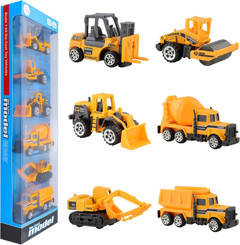 BenRich 6 Pcs Mini Die Cast Car Set 1/64 Scale Alloy Construction Trucks - Dump Truck, Excavator, Forklift, Road Roller, Bulldozer, Mixer Truck - ...