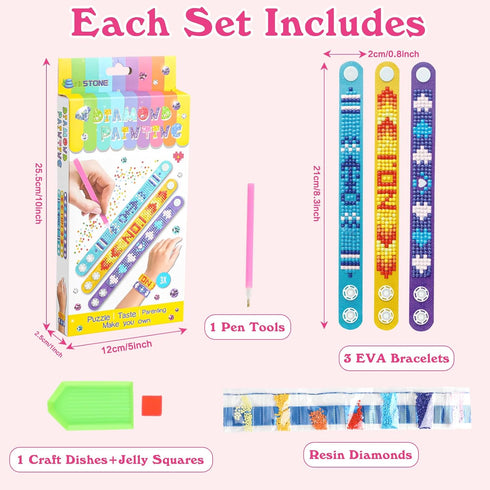 JOFONY 3 PCS Diamond Art Bracelet Kit,Diamond Painting Jewelry Art Bracelet Making Your Own Kit for Girls Kids Gem DIY EVA Bracelet Making Gifts f...