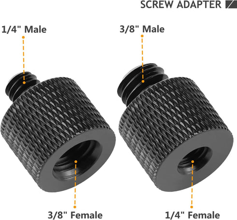 Camera Screw Adapter Thread 1/4" Male to 3/8" Female and 3/8" Male to 1/4" Female Adapter Set for Camera Monitor, Tripod, Mount...