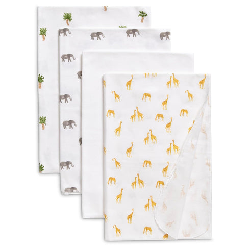 Delta Children 100% Cotton Flannel Baby Receiving Blankets for Girls and Boys – 30x30 Inches (Pack of 4), Safari Friends...