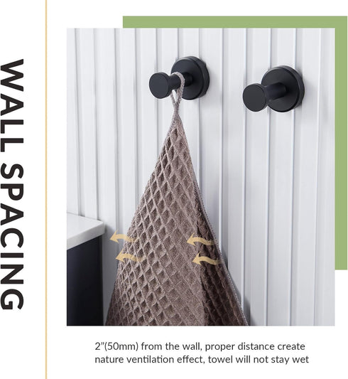 APLusee Bathroom Towel Hook 2 Pack, Stainless Steel Round Coat Robe Hanger, Contemporary Decorative Toilet Kitchen Clothes Wall Holder (Matte Blac...