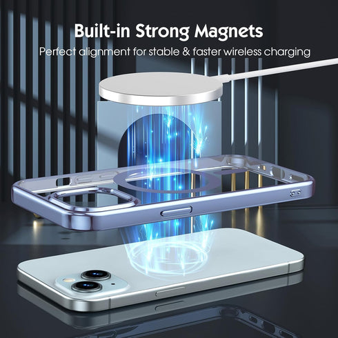 zelaxy Compatible with iPhone 15 Case, Luxury Electroplate Edge Magnetic Case Clear Transparent Slim Hard Shell, Never Yellow Protective Cover for...