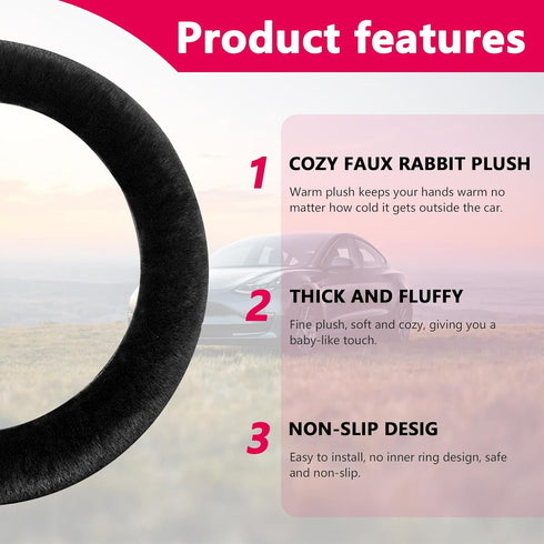 Fur Wool Sheepskin Car Steering Wheel Cover, 15 Inch Fluffy Anti-Slip Auto Steering Wheel Protector for Warm Winter, Universal Fuzzy Plush Vehicle...