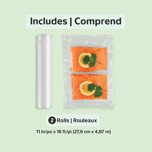 FoodSaver 11" x 16' Vacuum Seal Rolls with BPA-Free Multilayer Construction for Food Preservation, 2-Pack...