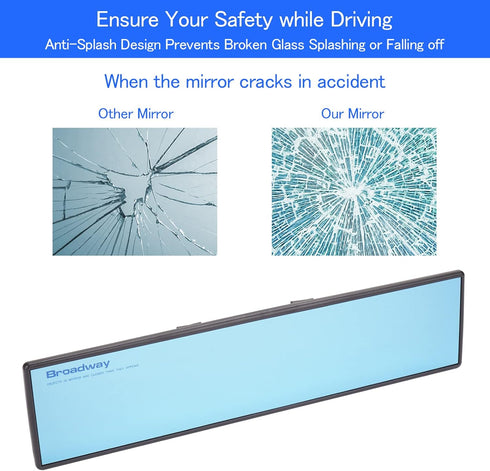 Broadway Car Rear View Mirror HD Anti Glare Universal 12 Inch large Field of View Panoramic Rearview Mirror with Wide Angle Blue Tint for Car SUV ...