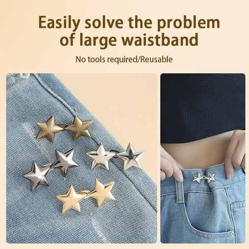 8 Pairs Cute Star Jeans Button Pins Metal No Sewing Detachable Adjustable Replacement Jean Pins Waist Body Fit Tighten Buckles for Skirt Pant Loos...