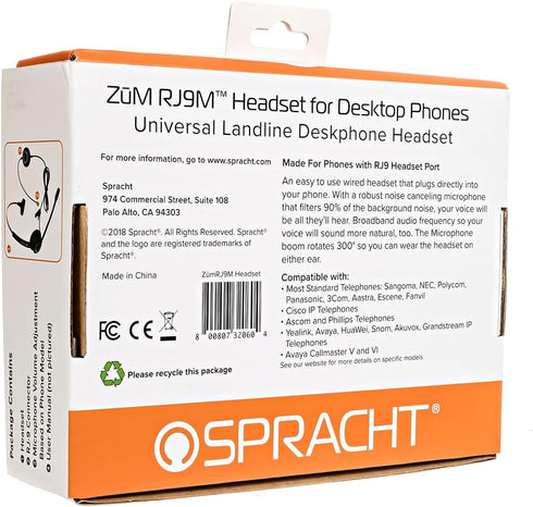Spracht Zum RJ9 Single Ear Wired Headset for Desktop Phones | Universal Telephone Headsets for Office Phones | Works with Polycom Digium Nortel Ye...