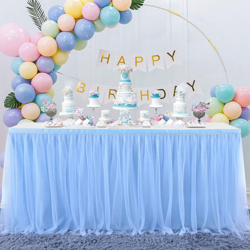 Baby Blue Table Skirt for Baby Shower Boy 6ft Light Blue Tulle Tutu Table Cloth for Elephant Birthday Party Ocean Baby Shark Gender Reveal Wedding...
