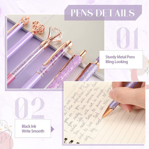 9 Pcs Ballpoint Pens Set Metal Crystal Diamond Pen Glitter Pen for Journaling Black Ink Pretty Cute Pens Fancy Pens Gifts for Women Girls Christma...
