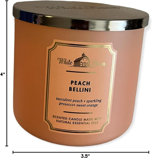 Bath and Body Works White Barn 3 Wick Scented Candle Peach Bellini with Essential Oils 14.5 Ounce...