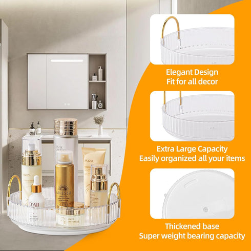 Makeup Organizer for Vanity, 360° Rotating Bathroom Organizer Countertop, High-Capacity Skincare Organizer, Spinning Cosmetics Organizer for Dress...