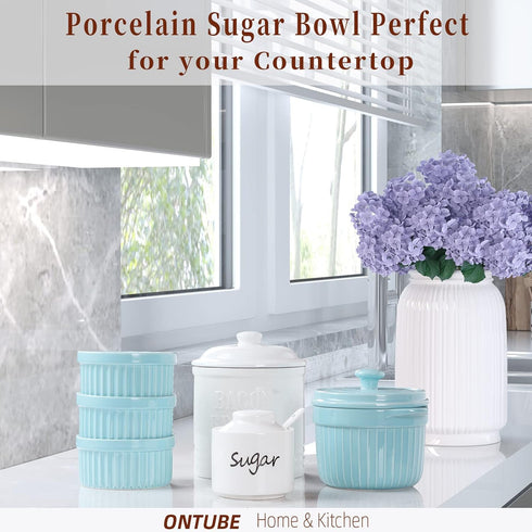 ONTUBE Ceramic Small Sugar Bowl with Lid and Spoon,Porcelain Sugar Pot,8oz (White)...