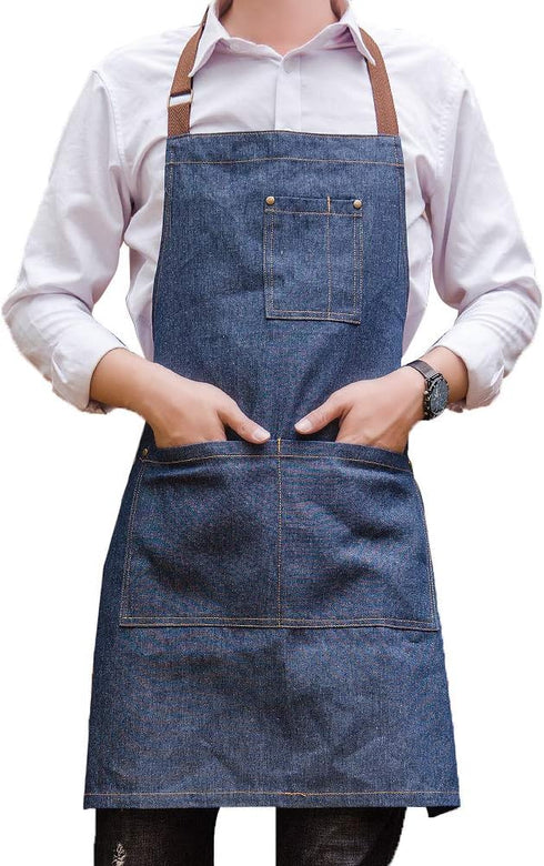 Unisex adjustable multi pocket denim apron for Chef Kitchen BBQ and Studio...