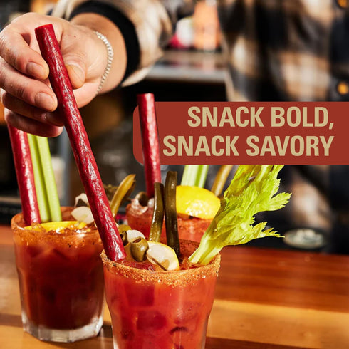 Demitri's Bloody Mary Pepperoni Straws - Smoky Edible Straw Made With Pork and Chicken - Cocktail Garnish Snack - Perfect for Brunch Drinks or Par...