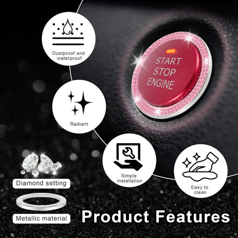 LivTee 2 PCS Crystal Double Rhinestone Car Engine Start Stop Decoration Ring, Bling Car Interior Accessories for Women, Push to Start Button Cover...