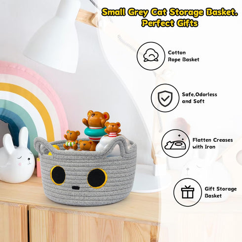Small Storage Basket, Cat Basket Cotton Rope Woven Baskets for Nursery, Baby Blanket Basket Organizer for Toys,Towels,Clothes, Baby Toy Storage Ba...