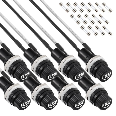 Panel Mount Fuse Holder 5X20 mm 250V AC 10A 125V AC 15A 12V DC Screw Cap Fuse Holder with Pre-Soldered Wires and 10A/15A Fast Blow Glass Fuse kit...