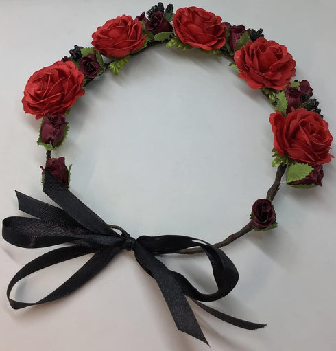 Flower Crown Girls Floral Headpiece - Artificial Burgundy Roses Wedding - Bridal Boho...