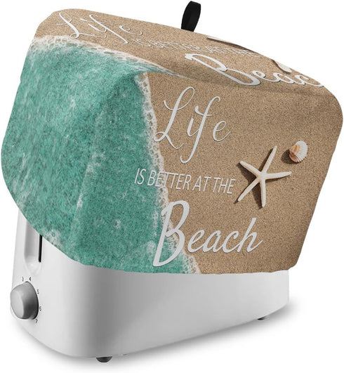 Life is Better at The Beach Toaster Cover 4 Slice, Large Kitchen Appliance Covers, Ocean Nautical Coastal Starfish Toaster Oven Cover with Loop, B...