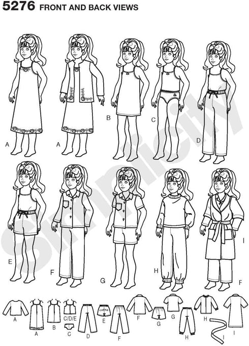 Simplicity Crafts 5276 Baby Doll Pajamas Clothing Sewing Pattern for Girls by Andrea Schewe, Size 18''...