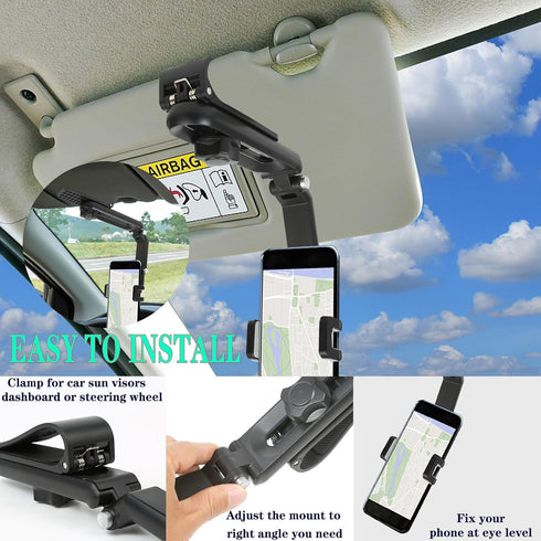 Sun Visor Car Phone Holder?1080° Multifunctional Sun Visor Universal 360 Rotating Rear View Mirror Phone Holder, Foldable Cell Phone Mount Clip fo...