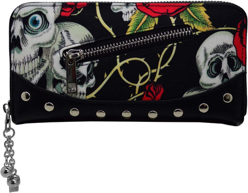 Skulls & Roses Women's Black Wallet Faux Leather Zip Around...
