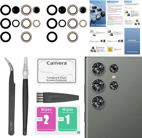 2 Pack for Samsung Galaxy S23 Ultra Back Rear Camera Lens Glass Replacement with Pre-Installed Adhesive Include Repair Tool Set+ Installation Manu...